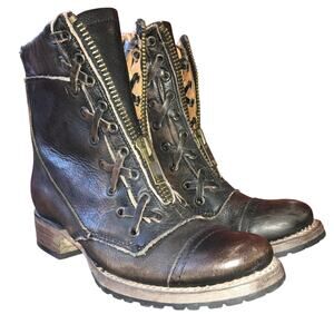 Freebird by Steven Liverpool Distressed Leather Boot  7 Brown Combat Rocker